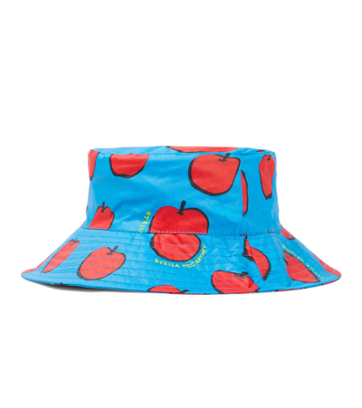 Shop Stella Mccartney Printed Cotton Bucket Hat In Blue/rosso