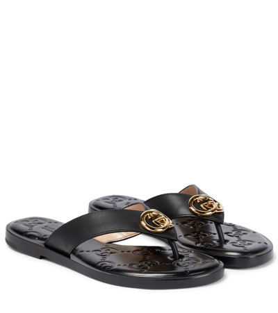 Shop Gucci Interlocking G Leather Thong Sandals In Nero