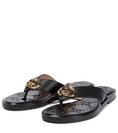 Shop Gucci Interlocking G Leather Thong Sandals In Nero