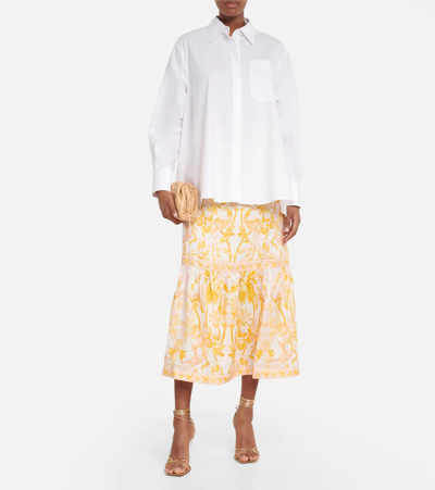 Shop Zimmermann Lyre Printed Linen Midi Skirt In Yellow Palm