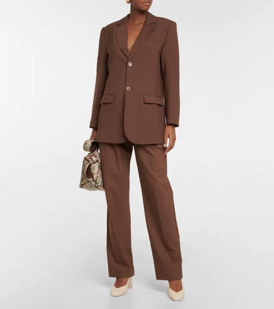 Sir Adrian Padded-shoulder Single-breasted Woven Blazer In Chocolat