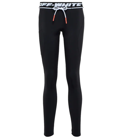 Shop Off-white Logo-jacquard Low-rise Leggings In Black