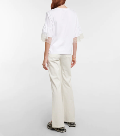 Shop See By Chloé Embroidered Cotton T-shirt In White