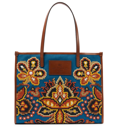 Etro Women's Needlepoint Embroidered Canvas Tote In Blue | ModeSens