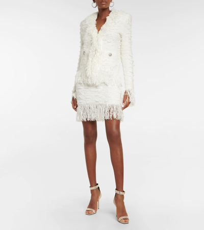 Shop Balmain Fringed Tweed Jacket In 0aq Blanc Cassé