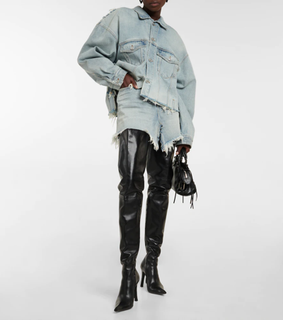 Shop Balenciaga Distressed Denim Miniskirt In Blue Skies