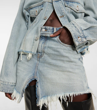 Shop Balenciaga Distressed Denim Miniskirt In Blue Skies