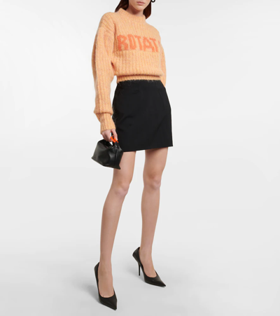 Shop Rotate Birger Christensen Adley Ribbed-knit Wool-blend Sweater In Orange Pop
