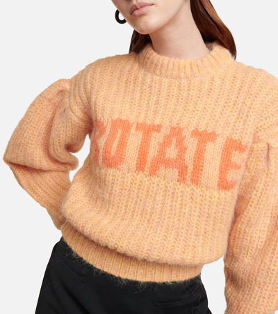 Shop Rotate Birger Christensen Adley Ribbed-knit Wool-blend Sweater In Orange Pop