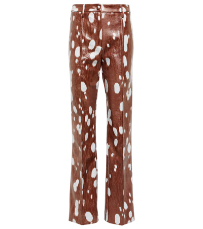 Shop Rotate Birger Christensen Robyn Straight Faux Leather Pants In Tortoise Shell Combo