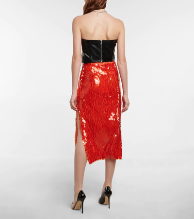 Shop Rotate Birger Christensen Caitlin Sequined High-rise Midi Skirt In Mandarin Red