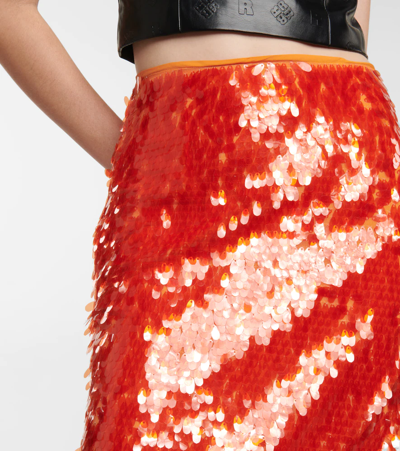 Shop Rotate Birger Christensen Caitlin Sequined High-rise Midi Skirt In Mandarin Red