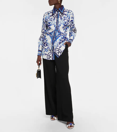Shop Dolce & Gabbana Printed Cotton Poplin Shirt In Tris Maioliche F.bco