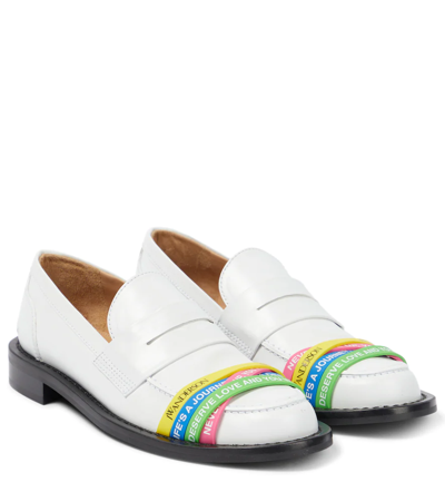 Shop Jw Anderson Elastic-trimmed Leather Loafers In White