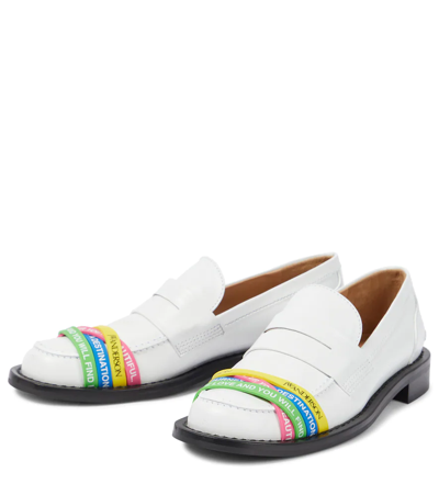 Shop Jw Anderson Elastic-trimmed Leather Loafers In White