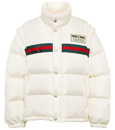 Gucci Padded Nylon Bomber Jacket With Web In Natural White/mix