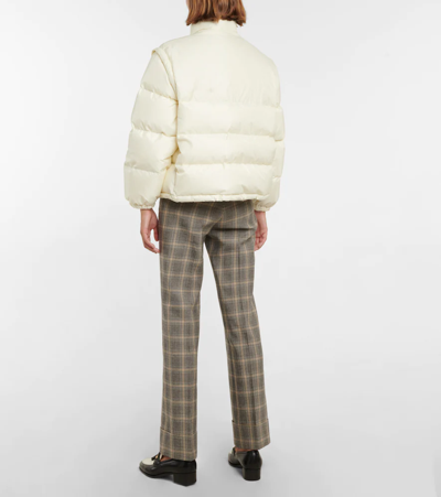 Gucci Padded Nylon Bomber Jacket With Web In Natural White/mix