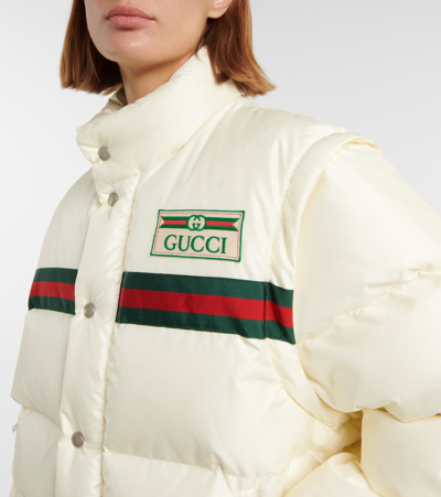 Gucci Padded Nylon Bomber Jacket With Web In Natural White/mix