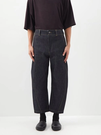 Blue High-waisted Round Leg Jeans In Dark Blue Blue High-waisted Round Leg Jeans In Dark Blue