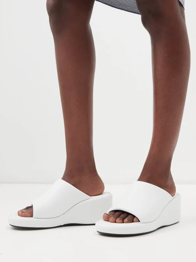 Balenciaga Women's Rise Leather Wedge Slide Sandals In White | ModeSens
