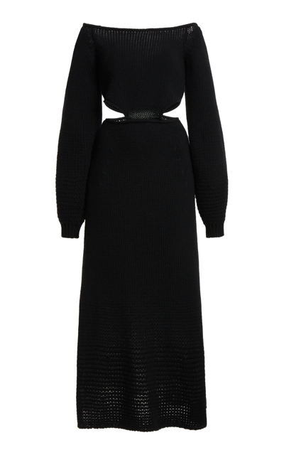 Shop Chloé Women's Cutout Knit Off-the-shoulder Maxi Dress In Black