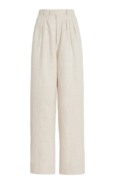Shop Posse Exclusive Louis Pleated Linen Wide-leg Trousers In Neutral