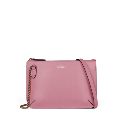 Shop Smythson Double Pouch Crossbody Bag In Panama In Rose