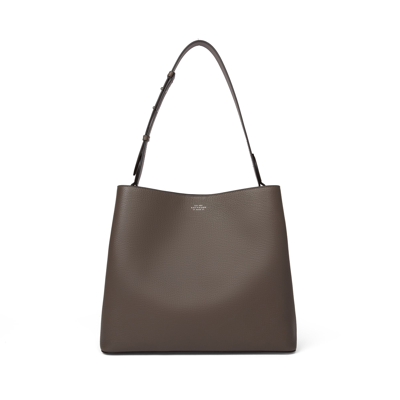 Shop Smythson Shoulder Bag In Ludlow In Dark Taupe