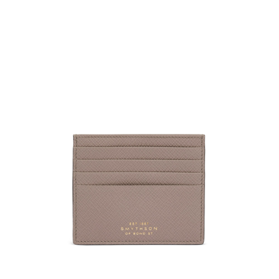 Shop Smythson 8 Card Slot Flat Card Holder In Panama In Taupe