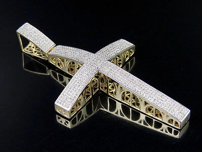 Pre-owned Jewelry Unlimited Men's 10k Yellow Gold Genuine Diamond Icy Dome Cross Pendant Charm 3/4ct 2.5" In H-i