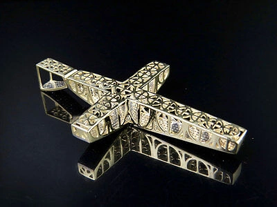 Pre-owned Jewelry Unlimited Men's 10k Yellow Gold Genuine Diamond Icy Dome Cross Pendant Charm 3/4ct 2.5" In H-i