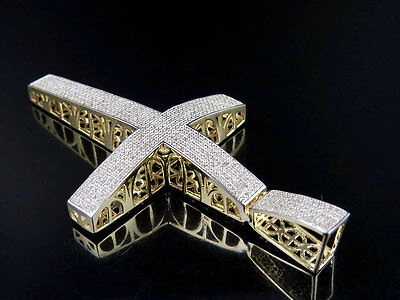 Pre-owned Jewelry Unlimited Men's 10k Yellow Gold Genuine Diamond Icy Dome Cross Pendant Charm 3/4ct 2.5" In H-i