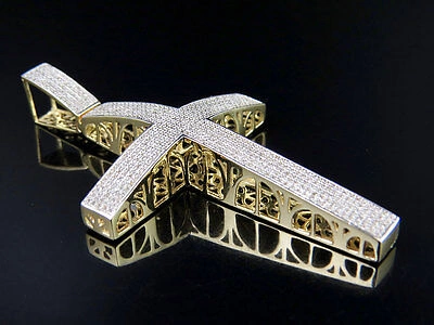 Pre-owned Jewelry Unlimited Men's 10k Yellow Gold Genuine Diamond Icy Dome Cross Pendant Charm 3/4ct 2.5" In H-i