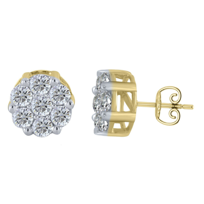 Pre-owned Halo 1.40 Ct Round Cut Natural Diamond 10k Yellow Gold Flower Cluster Studs Earrings In H-i