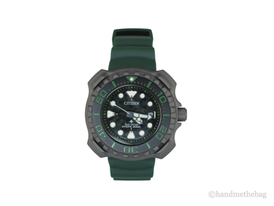 Pre-owned Citizen (bn0228-06w) Promaster Marine Diver Eco-drive Titanium Dark Green Strap