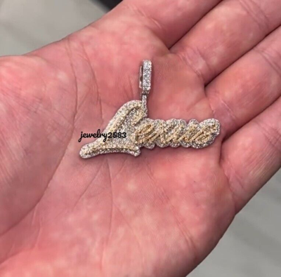 Pre-owned Nsg 3 Ct Genuine D/vvs Moissanite Men's Custom Icy Cursive Letter Pendant 925 Silver In White