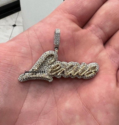 Pre-owned Nsg 3 Ct Genuine D/vvs Moissanite Men's Custom Icy Cursive Letter Pendant 925 Silver In White