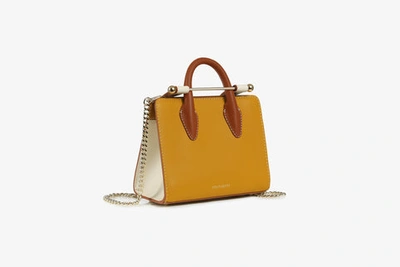 Shop Strathberry Top Handle Leather Mini Tote Bag In Yellow / White / Tan