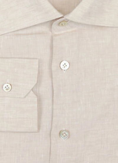 Pre-owned Kiton Beige Solid Linen Shirt - Slim - (kt77222)