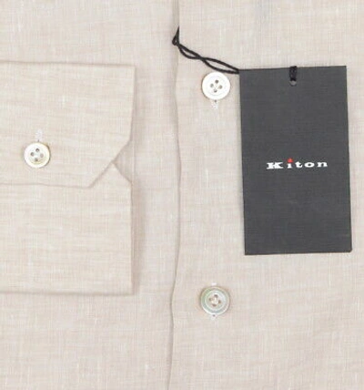 Pre-owned Kiton Beige Solid Linen Shirt - Slim - (kt77222)