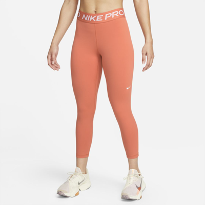 Shop Nike Women's  Pro 365 Mid-rise Cropped Mesh Panel Leggings In Orange