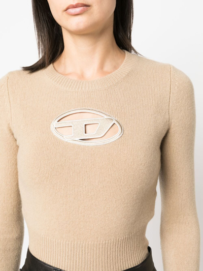 Shop Diesel M-areesa Logo-embroidered Jumper In Nude