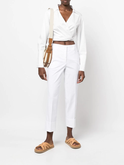 Shop Peserico Turn-up Hem Cropped Trousers In Weiss