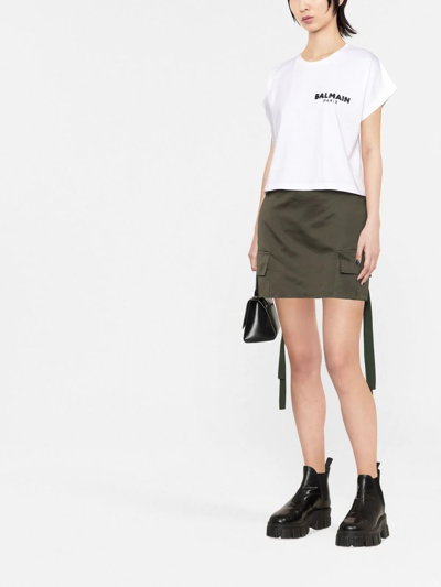 Balmain Sequin Logo Round Neck T-shirt In White