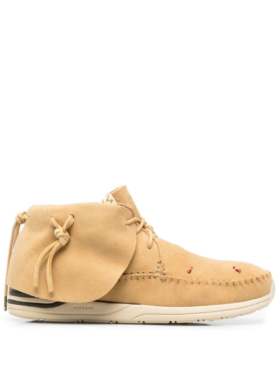 Shop Visvim Knot-detail Lace-up Boots In Nude