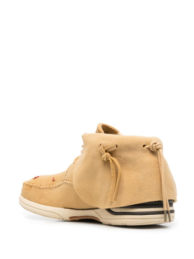 Shop Visvim Knot-detail Lace-up Boots In Nude