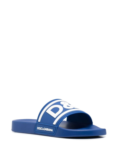 Shop Dolce & Gabbana Logo-print Detail Pool Slides In Blau