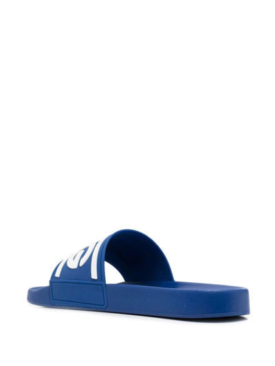 Shop Dolce & Gabbana Logo-print Detail Pool Slides In Blau