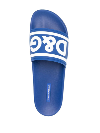 Shop Dolce & Gabbana Logo-print Detail Pool Slides In Blau