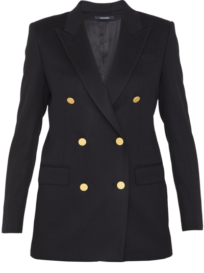 Tagliatore Double-breasted Houndstooth Jacket With Tailored Silhouette In Black